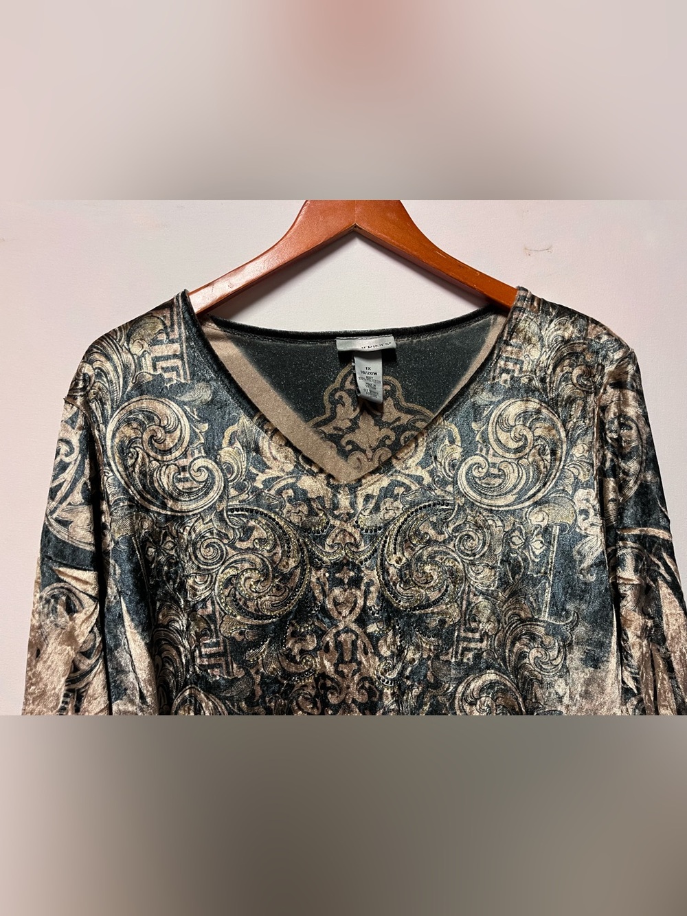 Catherines 1X Y2K Velvet Baroque Tunic Top Rhinestone Whimsigoth Dark Boho 18 20 - Picture 6 of 11